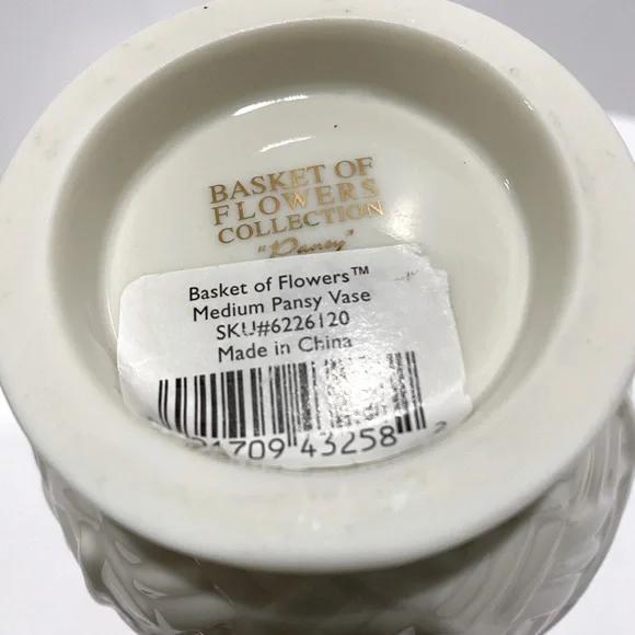Lenox Basket of Flowers Medium Pansy Vase Ivory w/ Basketweave Design 9" Retired - Picture 8 of 8